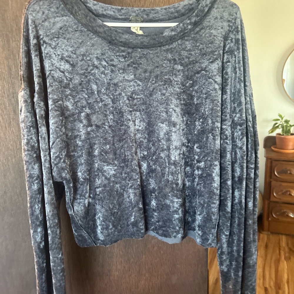 We The Free Velvet Crewneck Long-Sleeve Top - Dark Gray